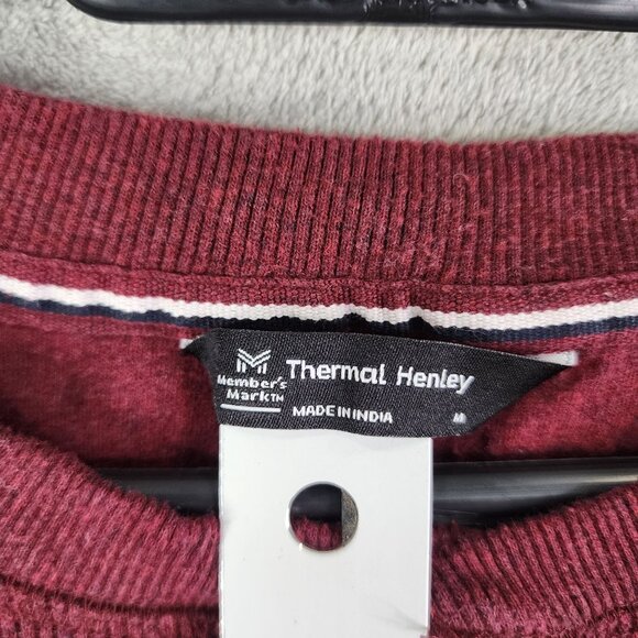 Mens Burgundy Members Mark Thermal Henley Shirt Long Sleeve Size M - Picture 6 of 11